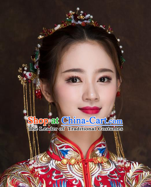 Chinese Traditional Handmade Wedding Hair Accessories, China Ancient Bride Phoenix Coronet Hairpins for Women