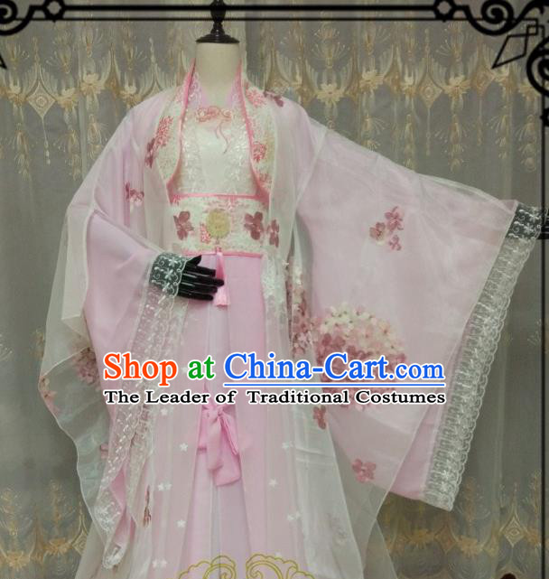 Chinese Ancient Fairy Costume Cosplay Swordswoman Clothing Tang Dynasty Nobility Lady Pink Hanfu Dress for Women