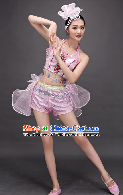 Top Grade Stage Show Costume Chorus Modern Dance Jazz Dance Pink Dress for Women