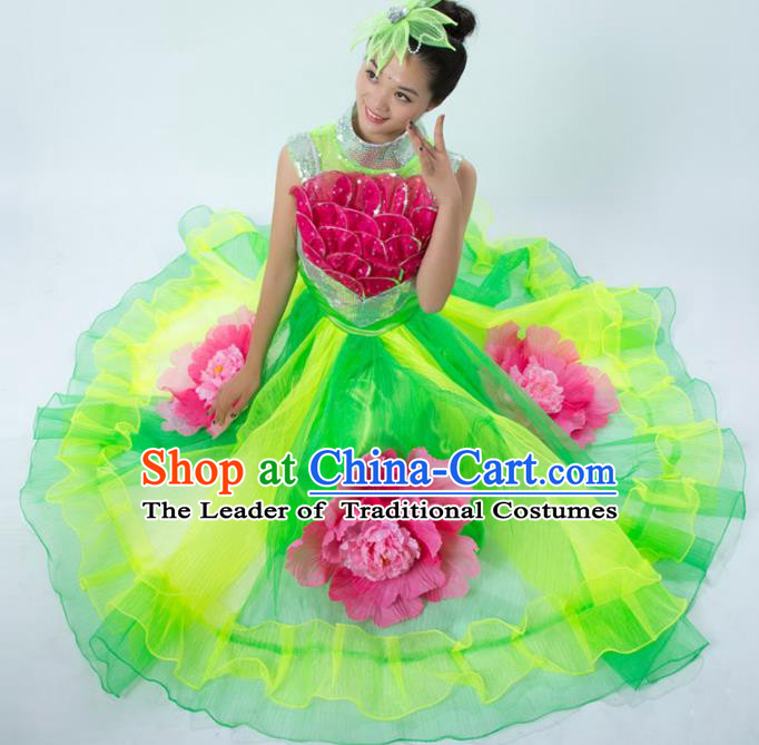 Top Grade Stage Show Costume Chorus Modern Dance Classical Dance Peony Green Dress for Women