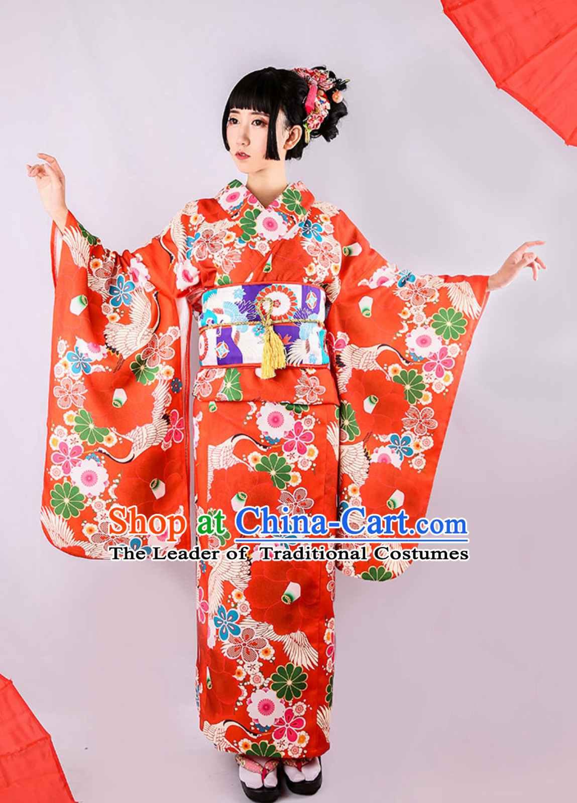 Japanese Kimono Traditional Japanese Garment Clothing and Accessories Complete Set