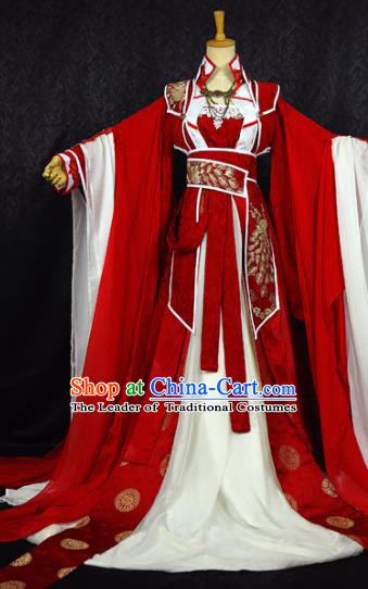 Chinese Ancient Cosplay Swordswoman Wedding Costume Han Dynasty Queen Embroidered Hanfu Dress for Women