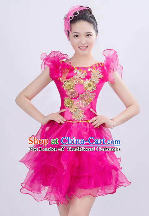 Top Grade Stage Performance Costume Chorus Singing Group Opening Modern Dance Rosy Bubble Dress for Women