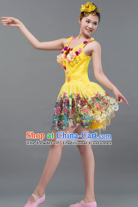 Top Grade Stage Performance Costume Chorus Modern Dance Yellow Bubble Dress for Women