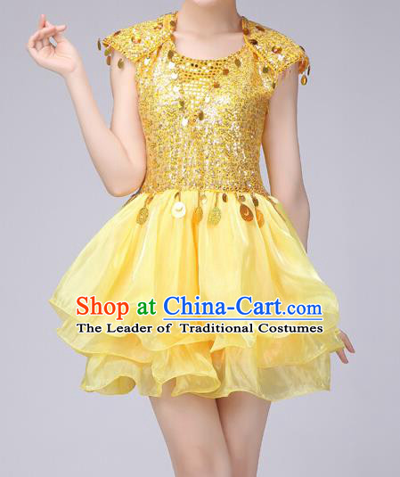 Top Grade Stage Performance Costume Chorus Modern Dance Yellow Bubble Dress for Women