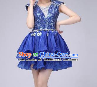 Top Grade Stage Performance Costume Chorus Modern Dance Royalblue Bubble Dress for Women