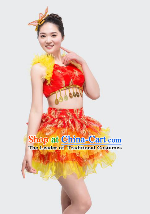 Top Grade Stage Performance Jazz Dance Costume Chorus Modern Dance Red Bubble Dress for Women