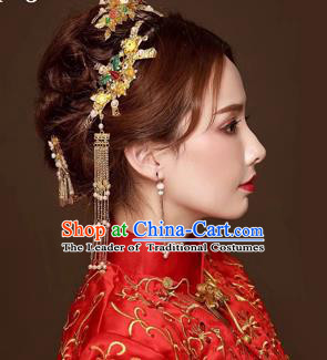 Chinese Traditional Handmade Bride Wedding Hair Accessories Ancient Hairpins Tassel Step Shake Complete Set for Women