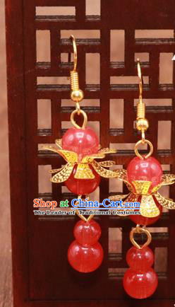 Traditional Chinese Jewelry Accessories Red Beads Eardrop Ancient Hanfu Tassel Earrings for Women