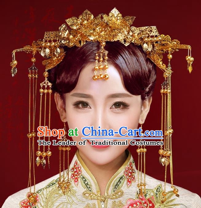 Chinese Traditional Hair Accessories Xiuhe Suit Handmade Bride Phoenix Coronet Ancient Hairpins Complete Set for Women