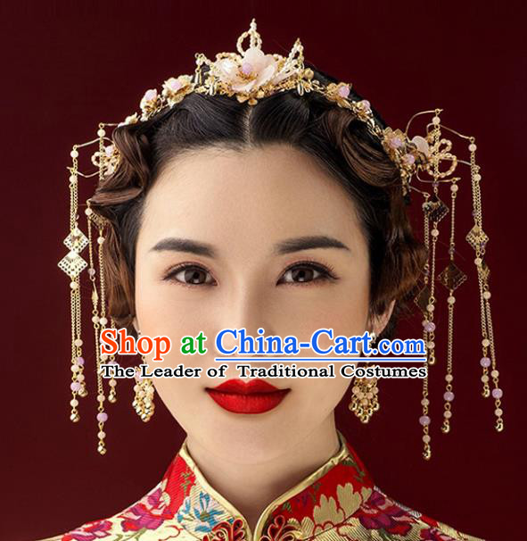 Chinese Traditional Handmade Hair Accessories Xiuhe Suit Pearls Hair Clasp Ancient Hairpins Complete Set for Women