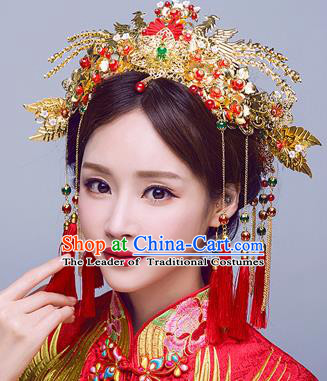 Chinese Traditional Wedding Phoenix Coronet Xiuhe Suit Hair Accessories Ancient Hairpins Complete Set for Women