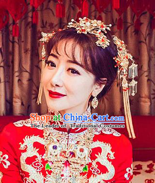 Chinese Traditional Wedding Hair Clips Xiuhe Suit Hair Accessories Ancient Hairpins Complete Set for Women
