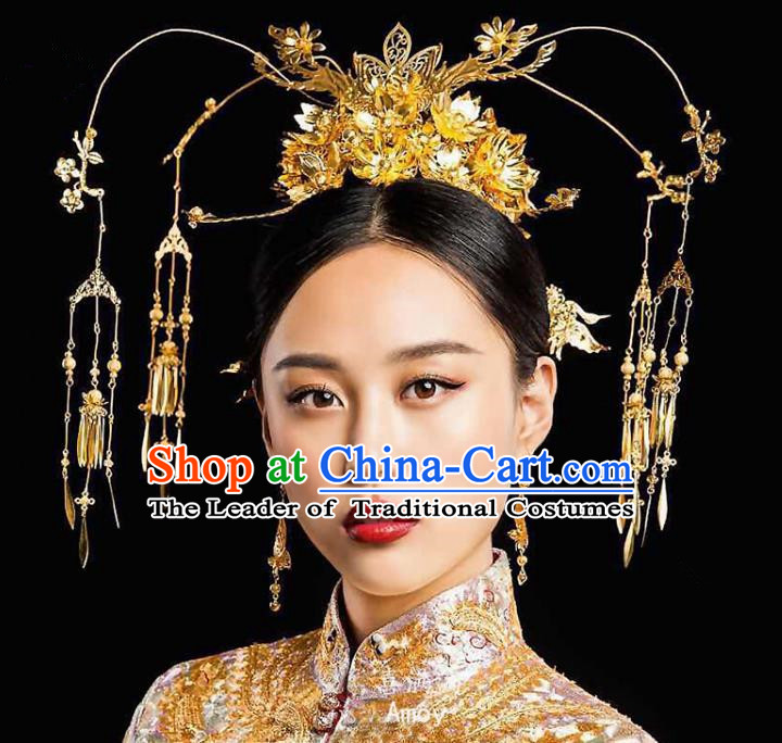 Chinese Traditional Wedding Bride Phoenix Coronet Xiuhe Suit Hair Accessories Ancient Hairpins Complete Set for Women