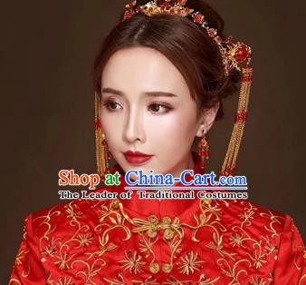 Chinese Traditional Handmade Hair Accessories Bride Xiuhe Suit Phoenix Coronet Ancient Hairpins Complete Set for Women