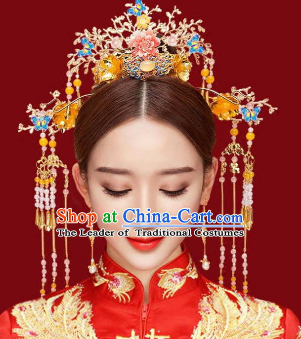 Chinese Traditional Hair Accessories Phoenix Coronet Ancient Xiuhe Suit Hairpins Complete Set for Women