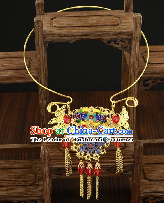 Traditional Chinese Jewelry Accessories Blueing Lotus Necklace Ancient Hanfu Necklet for Women