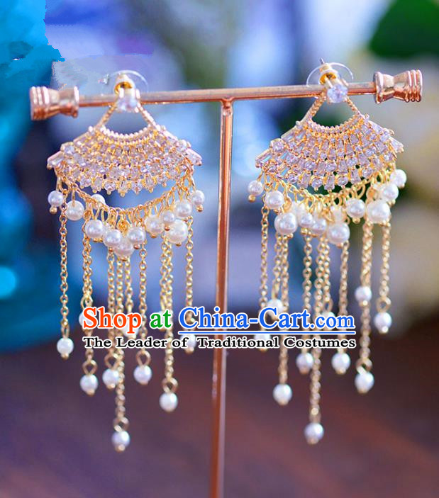 Chinese Handmade Jewelry Accessories Crystal Eardrop Ancient Hanfu Pearls Earrings for Women