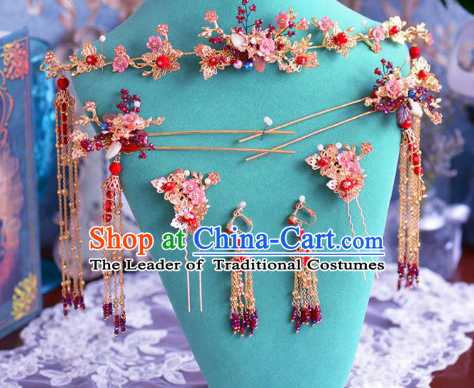 Chinese Ancient Handmade Hair Accessories Hair Clasp Traditional Xiuhe Suit Tassel Hairpins for Women