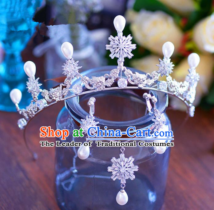 Baroque Style Hair Jewelry Accessories Bride Crystal Pearls Royal Crown Princess Imperial Crown and Earrings for Women