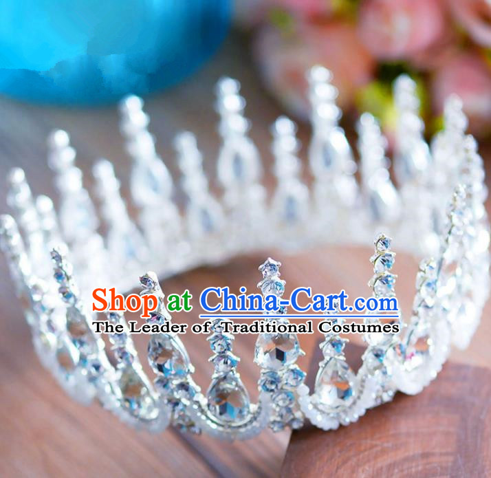 Top Grade Handmade Baroque Hair Accessories Bride Round Zircon Royal Crown Headwear for Women