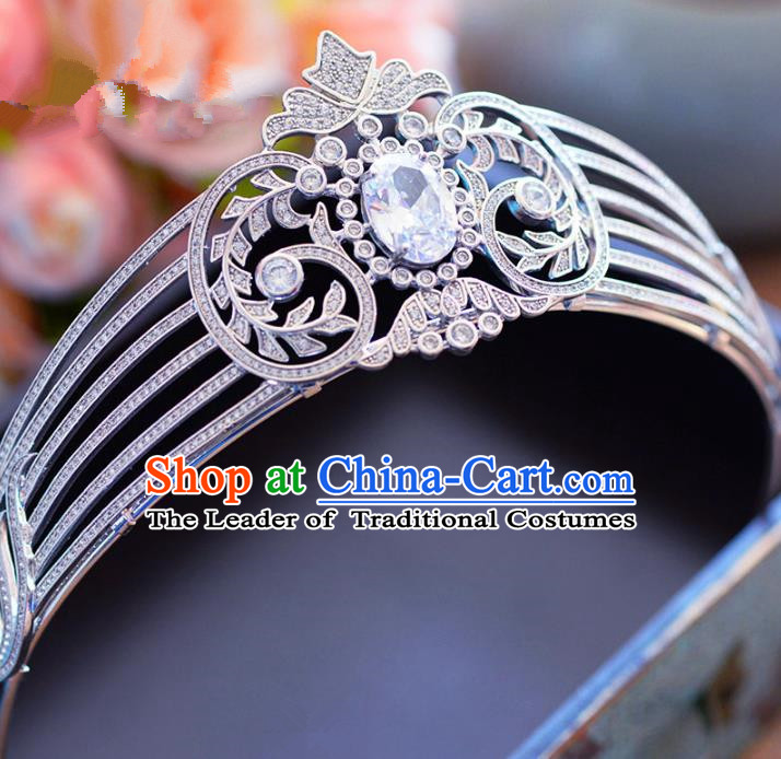 Top Grade Handmade Baroque Hair Accessories Princess Zircon Royal Crown Headwear for Women