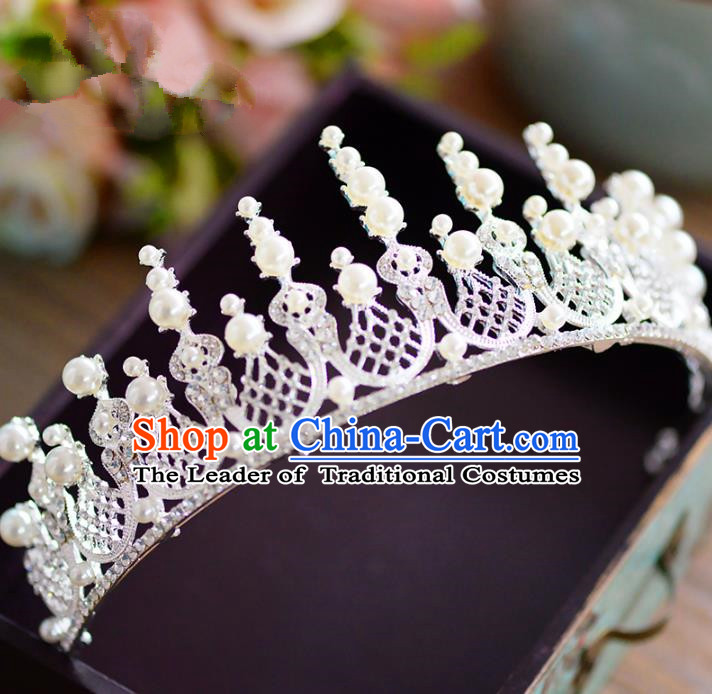 Top Grade Handmade Baroque Hair Accessories Princess Pearls Royal Crown Headwear for Women