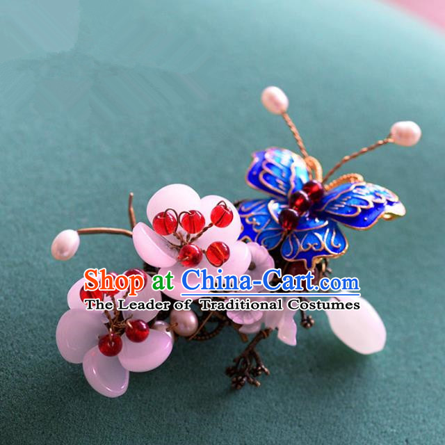 Ancient Chinese Handmade Hair Accessories Xiuhe Suit Hairpins Blueing Butterfly Hair Claw for Women