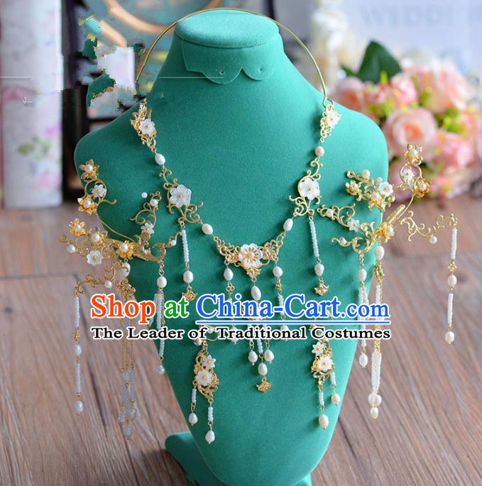 Ancient Chinese Handmade Hair Accessories Xiuhe Suit Hairpins and Necklace for Women