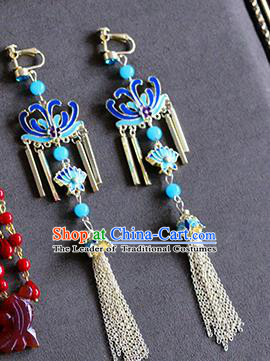 Top Grade Chinese Handmade Wedding Earrings Accessories Bride Blueing Lotus Eardrop for Women