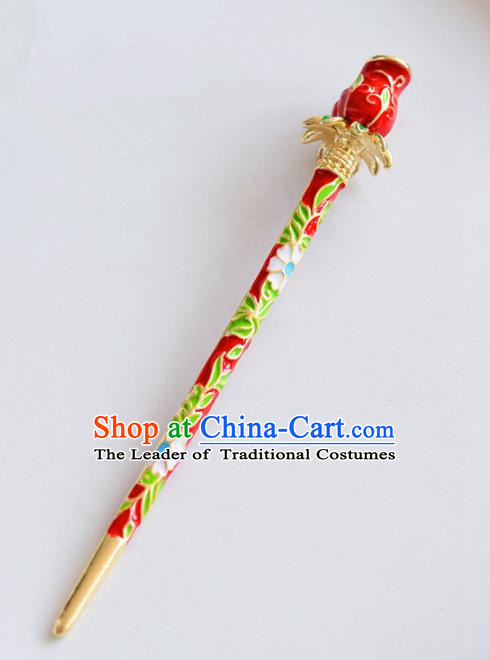 Ancient Chinese Handmade Classical Hair Accessories Xiuhe Suit Cloisonne Red Hairpins for Women