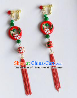 Top Grade Chinese Handmade Wedding Red Tassel Earrings Accessories Bride Eardrop for Women