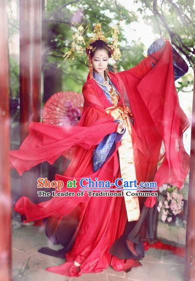 Chinese Ancient Empress Wedding Costume Song Dynasty Bride Palace Lady Red Hanfu Dress for Women