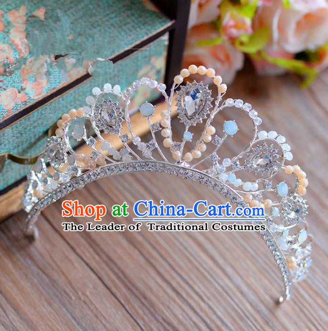 Top Grade Handmade Hair Accessories Baroque Crystal Pearls Royal Crown Headwear for Women