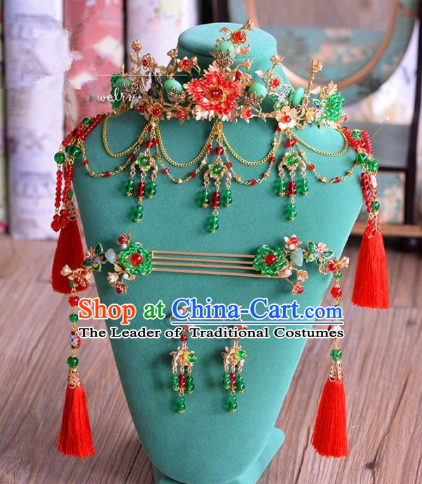 Ancient Chinese Handmade Classical Hair Accessories Palace Hairpins Phoenix Coronet Complete Set for Women