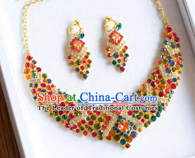 Top Grade Handmade Wedding Accessories Bride Colorful Crystal Necklace and Earrings for Women