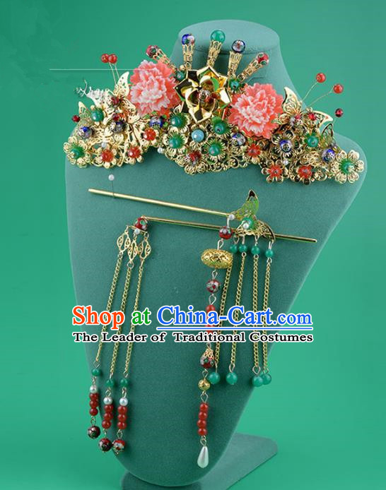 Ancient Chinese Handmade Classical Hair Accessories Palace Flowers Phoenix Coronet Hairpins Complete Set for Women