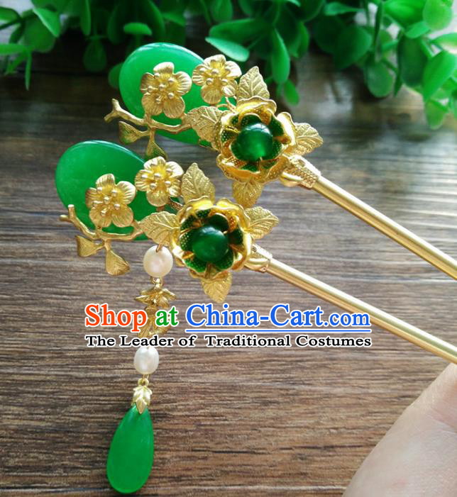 Ancient Chinese Handmade Classical Hair Accessories Jade Hairpins Hair Clip for Women