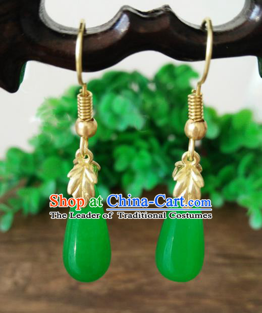 Top Grade Chinese Handmade Wedding Accessories Jade Eardrop Hanfu Earrings for Women