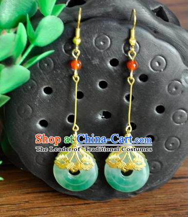 Top Grade Chinese Handmade Wedding Accessories Hanfu Jadeite Earrings for Women