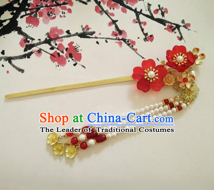 Ancient Chinese Handmade Hair Accessories Classical Pearls Tassel Step Shake Hairpins for Women