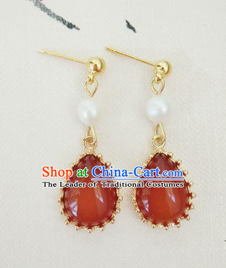 Top Grade Chinese Handmade Accessories Hanfu Eardrop Red Jade Earrings for Women