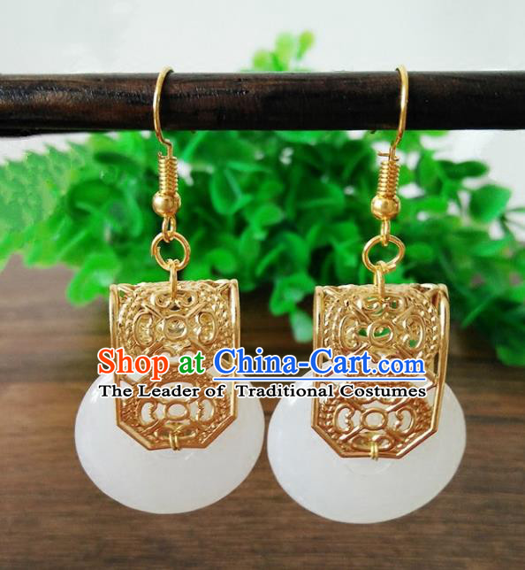 Top Grade Chinese Handmade Accessories Eardrop Hanfu White Jade Earrings for Women