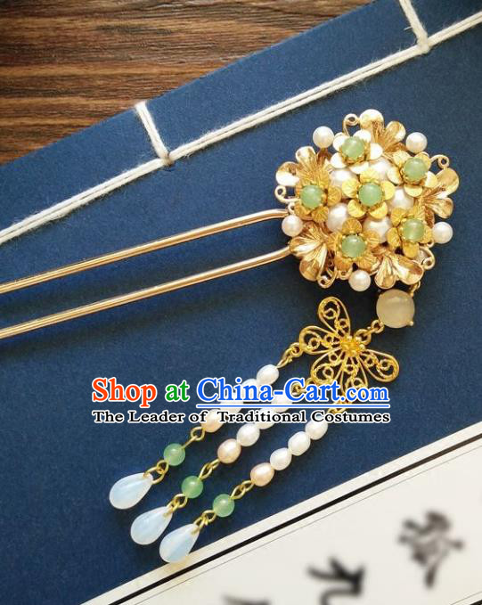 Chinese Ancient Hair Accessories Hanfu Hairpins Brass Hair Clip for Women