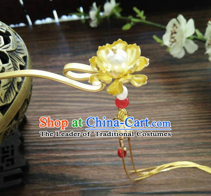 Chinese Ancient Hair Accessories Hanfu Hairpins Handmade Golden Lotus Hair Clip for Women