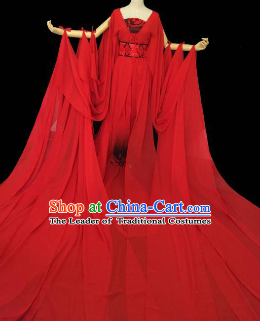 Chinese Ancient Cosplay Palace Princess Costume Tang Dynasty Swordswoman Red Hanfu Dress for Women