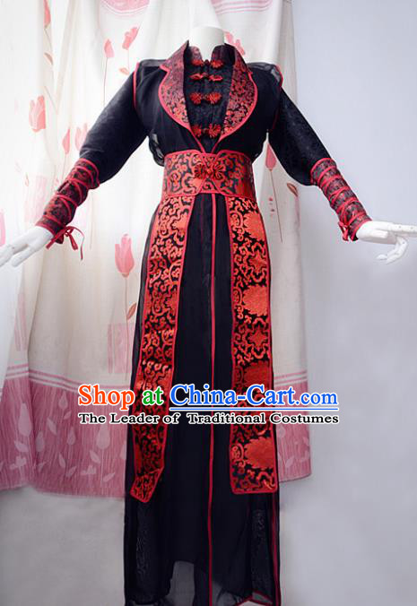 Chinese Ancient Cosplay Scholar Black Costume Han Dynasty Assassin Swordsman Clothing for Men