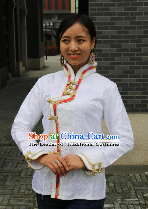 Chinese Traditional Minority Dance Costume Zang Nationality White Blouse for Women