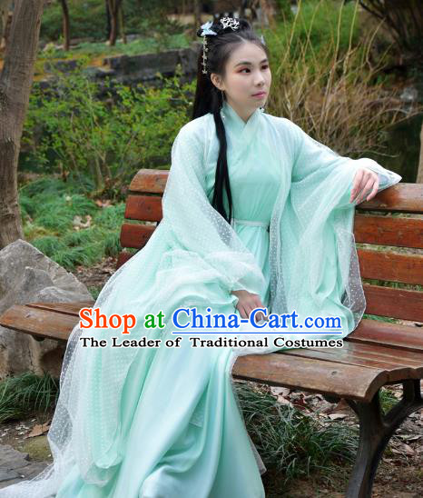 Chinese Traditional Han Dynasty Swordswoman Green Hanfu Dress Ancient Cosplay Princess Costume for Women