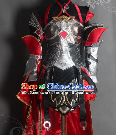 Chinese Traditional Ancient Swordswoman Female Knight Armour Costume and Boots for Women